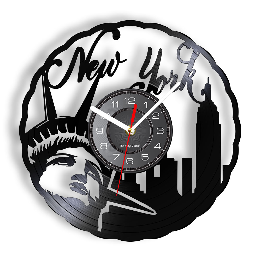 Interior Design York - ニューヨークのスカイライン ヴィンテージビニールレコード壁掛け時計 NYC 自由の女神 ウォールアート アメリカ旅行ギフト