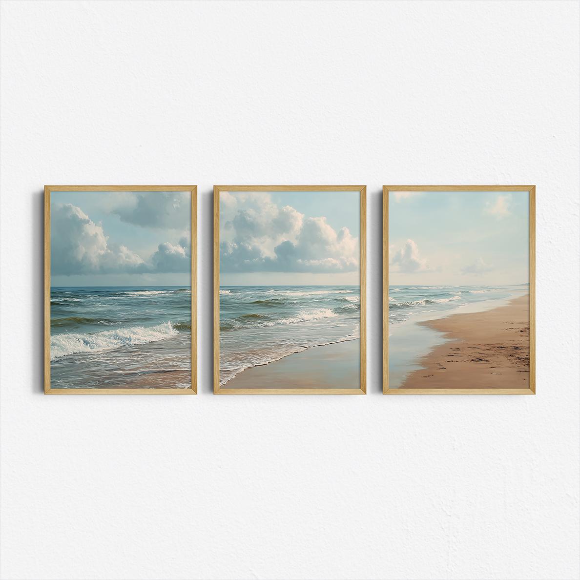 Abstract Canvas Set - オーシャンビーチ三連画プリント3枚セット、海岸の海景ウォールアート、キャンバスポスタープリント、家の寝室、リビングルームの装飾