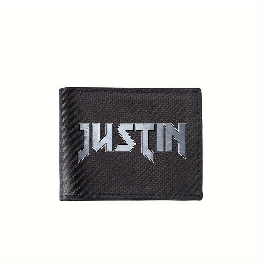 Interior Design Name Card - メタルスタイルの名前ジャスティンロゴテキストデザインメンズ財布シンプルビジネスモダンスタイリッシュな印刷デザインギフト父のボーイフレンドへ