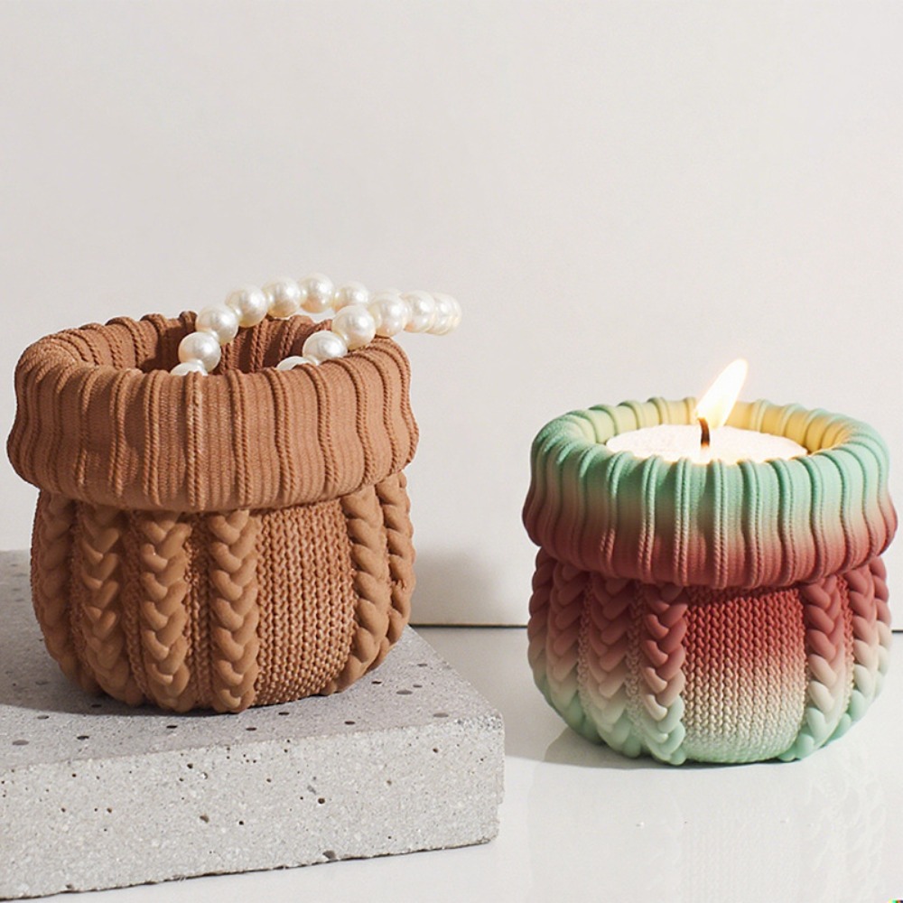 Ceramic Candle Vessel - ニット帽型石膏キャンドルホルダーシリコンモールドDIY再利用可能キャンドルカップ作成セメントコンクリート収納容器エポキシ樹脂モールド