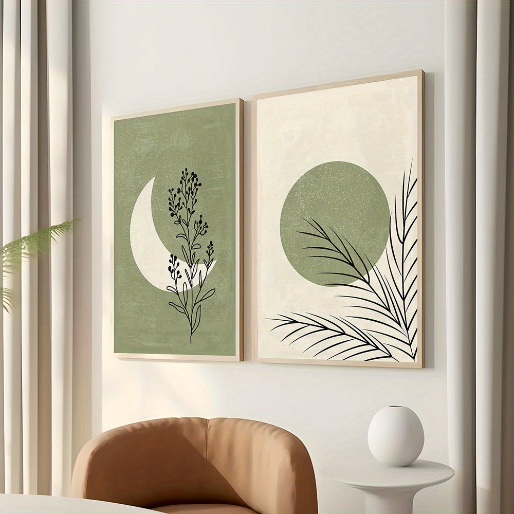 Abstract Canvas Set - 2枚セット ボヘミアン風 植物 月 太陽 キャンバスポスター