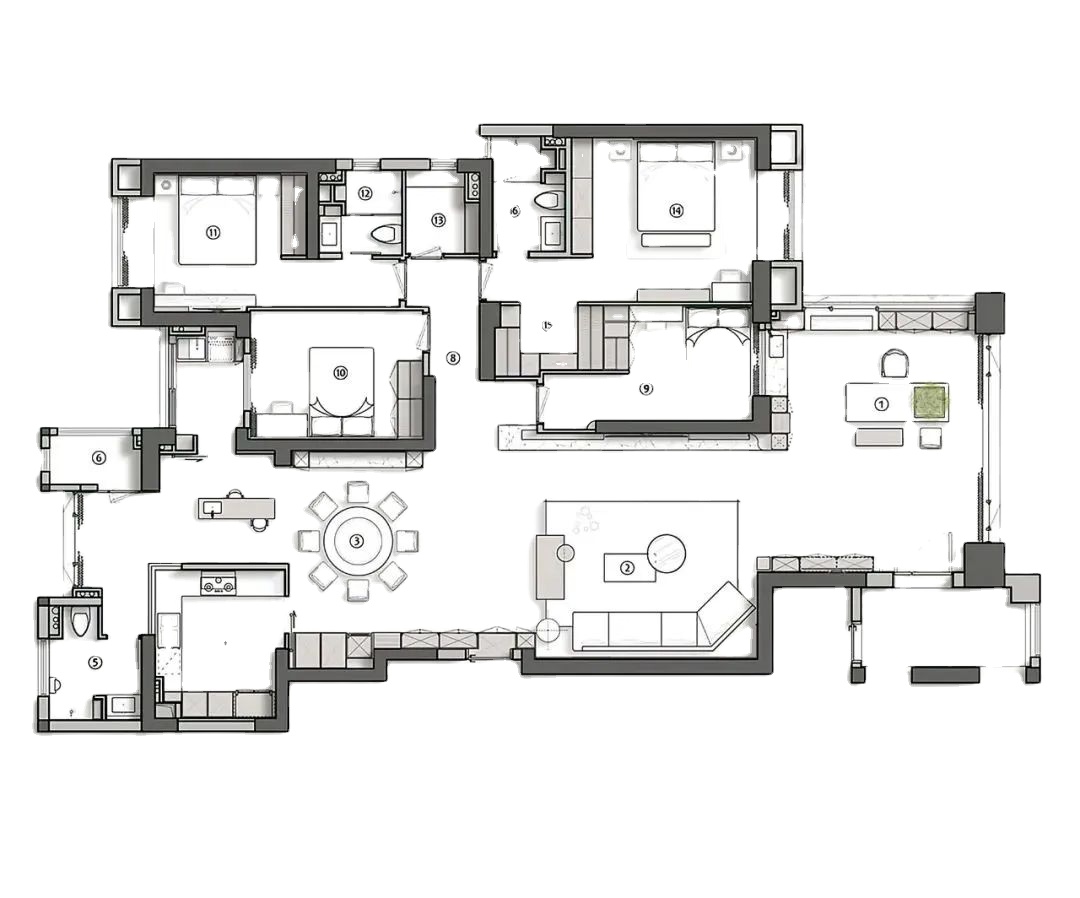 Interior Design And Construction - サンハイハウスプラン インテリアデザインサービス CAD施工図 3Dレンダリング ホームフロアプラン フラット