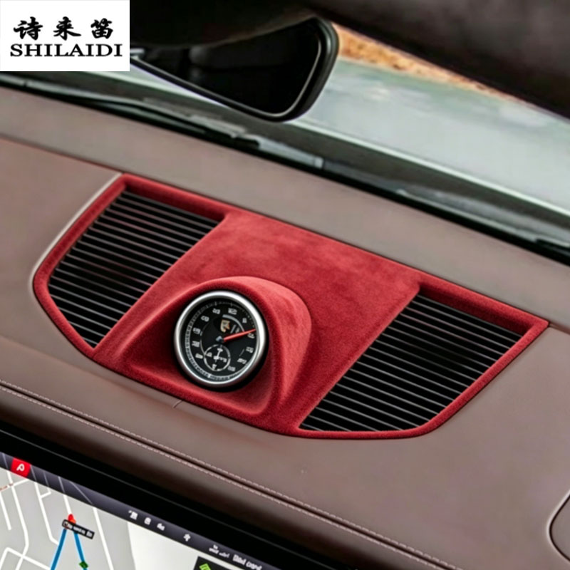 Interior Design Co - スエードレザーポルシェマカン 2014-2017 車の時計デザインコンソールトップカバーヘッドライトカップホルダーキーホールスタート副操縦士ステッカー