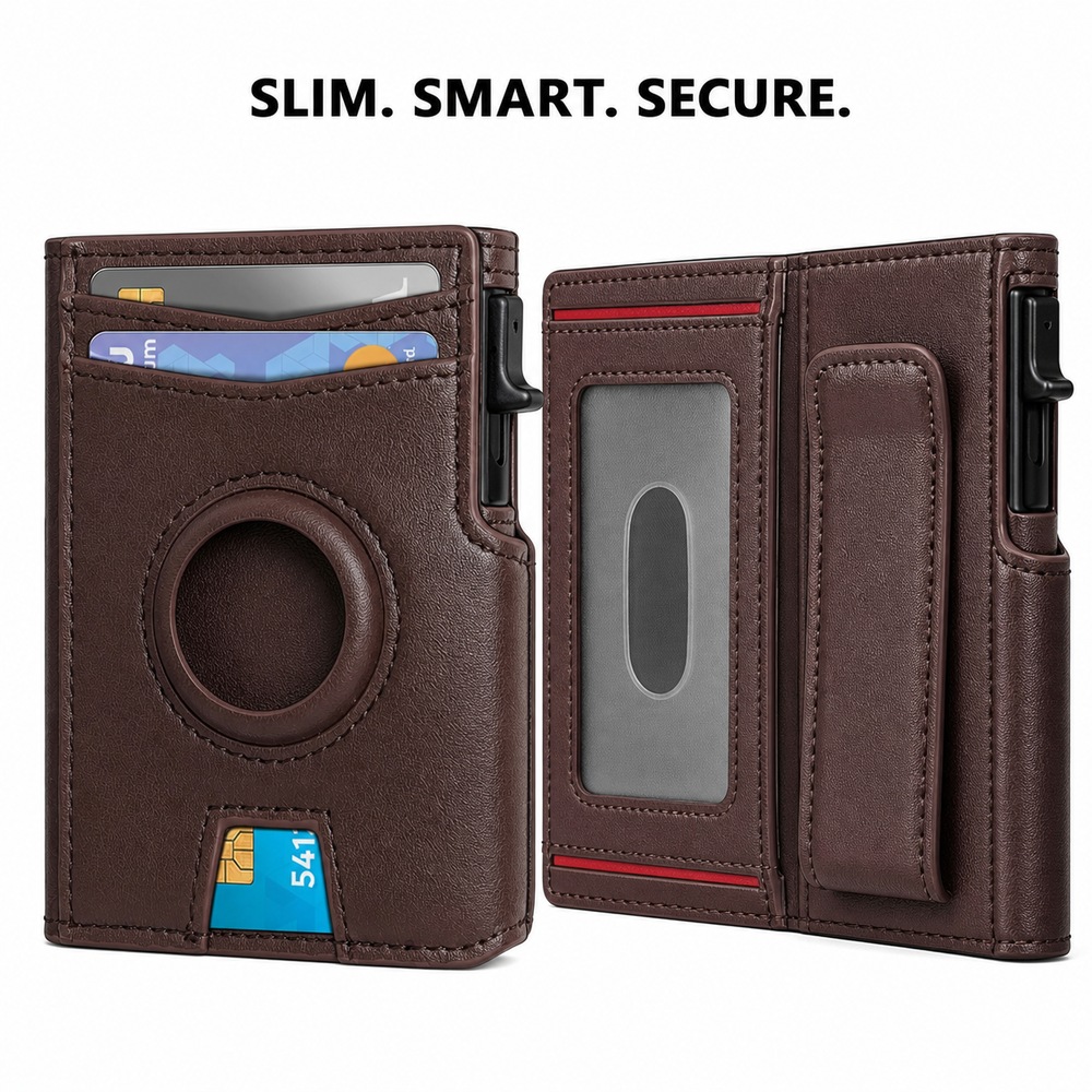 Interior Design Id - メンズRFIDブロッキング二つ折り財布、ポップアップカードホルダー、マネークリップ、IDウィンドウ、トラッカー対応スロット付き、スリムなPUレザーデザイン