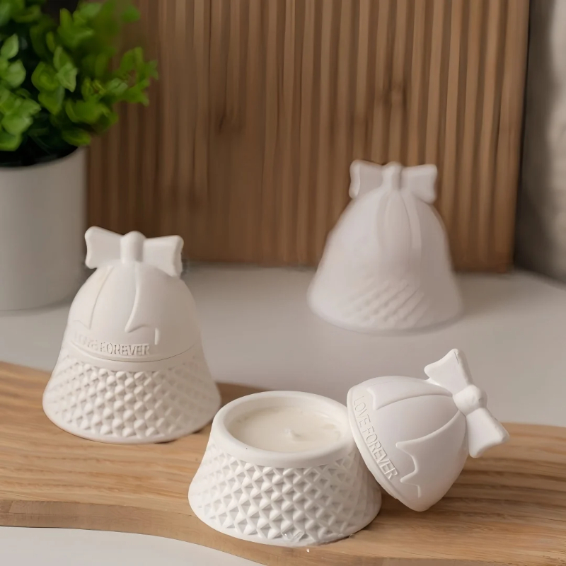 Ceramic Candle Vessel - クリスマスベル型シリコンモールドアロマセラピー用石膏キャンドルカップ石膏瓶エポキシ樹脂キャンドル容器装飾金型