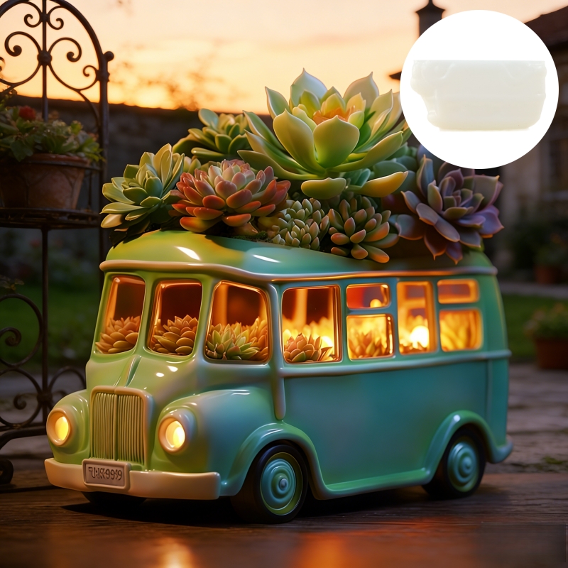 Ceramic Candle Vessel - バス型多肉植物植木鉢樹脂シリコンモールド、車用収納ボックスコンクリートセメントモールド、バス型キャンドルカップ石膏モールド