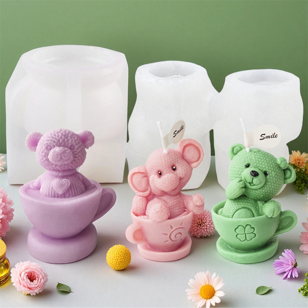 Ceramic Candle Vessel - テディベアカップシリコンモールド漫画クマキャンドルソープモールドDIYゾウアロマセラピー石膏樹脂工芸モールドホームデコレーション
