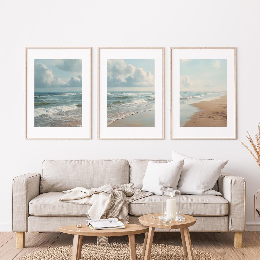 オーシャンビーチ三連画プリント3枚セット、海岸の海景ウォール - Abstract Canvas Set のレビューと価格