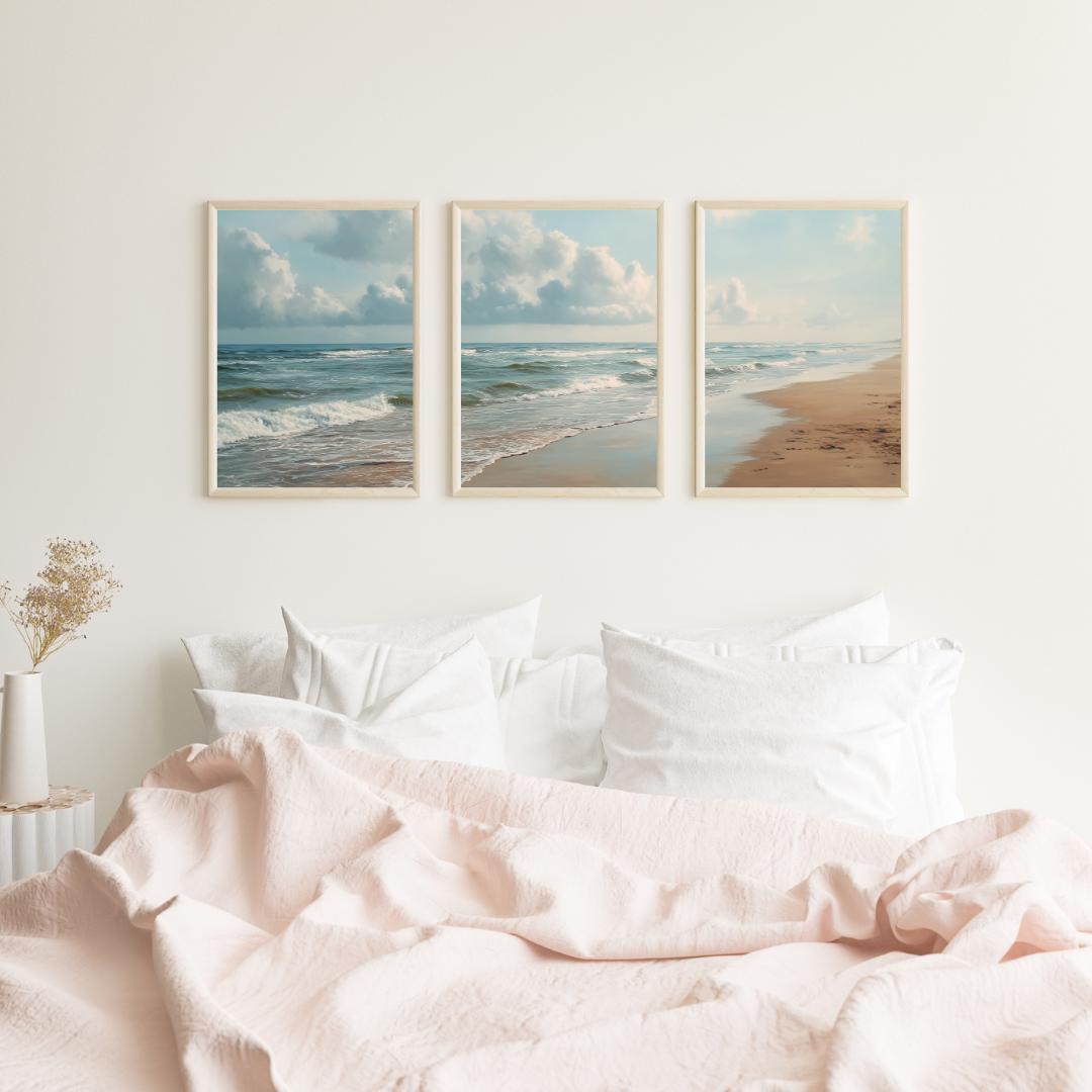 オーシャンビーチ三連画プリント3枚セット、海岸の海景ウォール - Abstract Canvas Set のレビューと価格