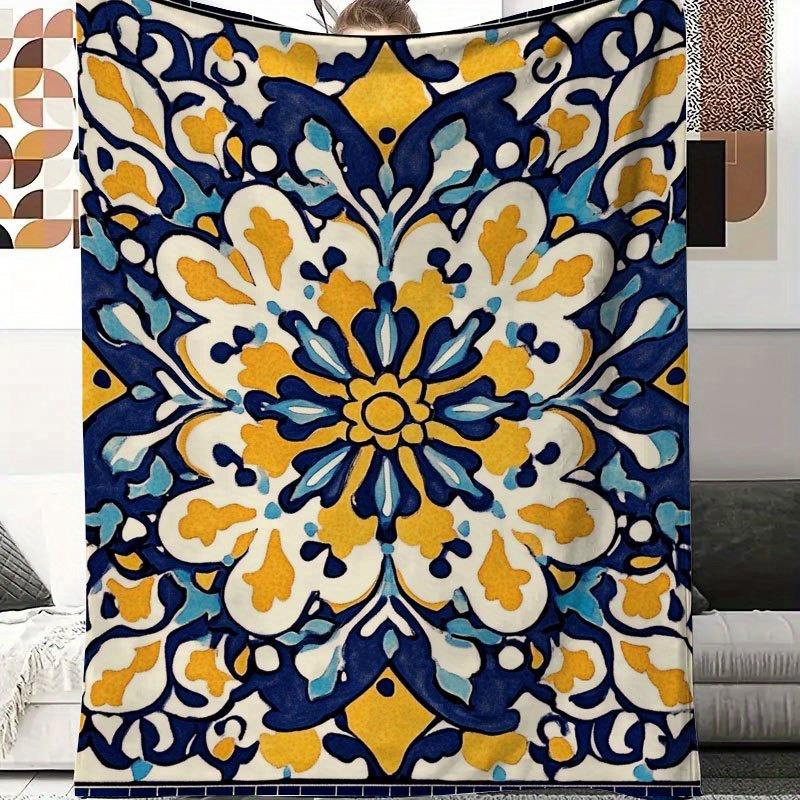 地中海タイルアートプリントフリースブランケット鮮やかなカラフ - Interior Design Warm のレビューと価格
