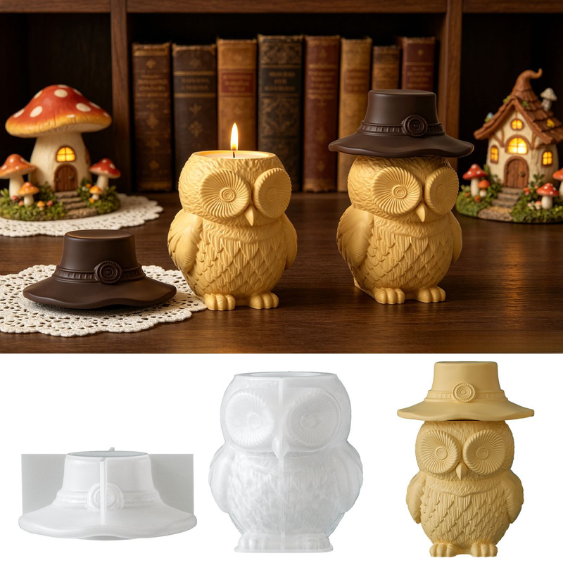 フクロウ型の蓋付き保存瓶用シリコンモールド2セット、装飾品付 - Ceramic Candle Vessel のレビューと価格