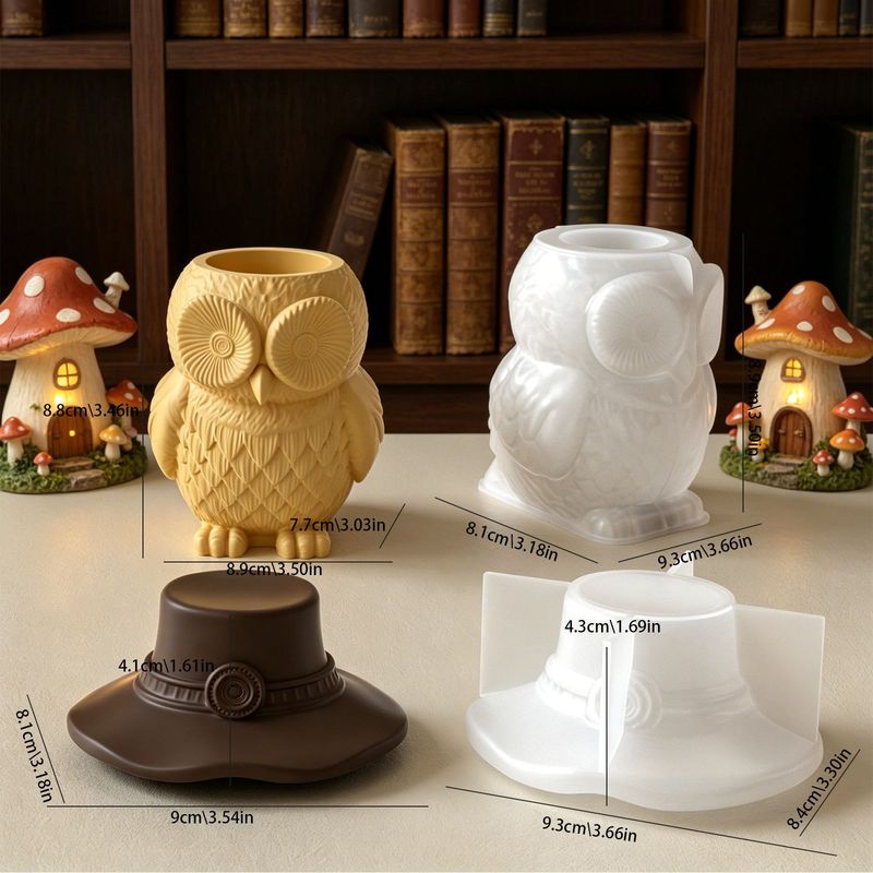 フクロウ型の蓋付き保存瓶用シリコンモールド2セット、装飾品付 - Ceramic Candle Vessel のレビューと価格