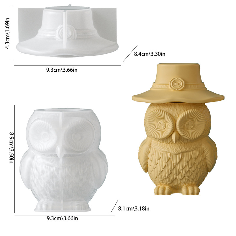 フクロウ型の蓋付き保存瓶用シリコンモールド2セット、装飾品付 - Ceramic Candle Vessel のレビューと価格