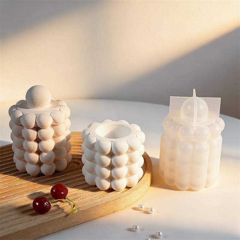 丸い泡の形の石膏収納ボックスシリコンモールドDIY正方形キャ - Ceramic Candle Vessel のレビューと価格