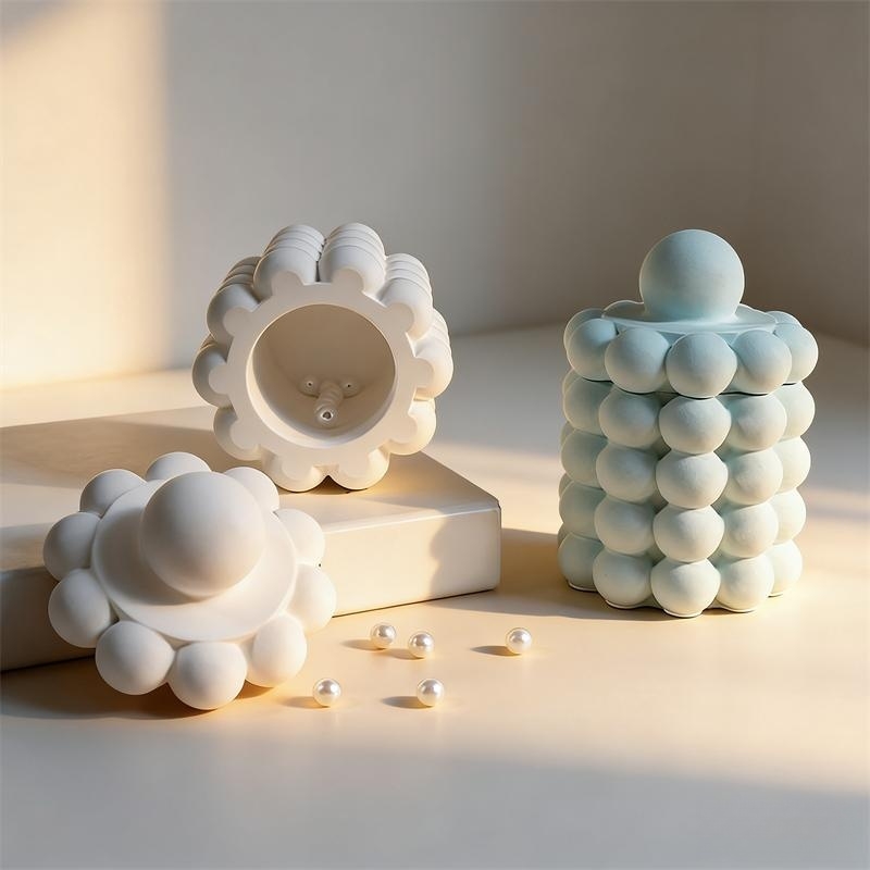 丸い泡の形の石膏収納ボックスシリコンモールドDIY正方形キャ - Ceramic Candle Vessel のレビューと価格