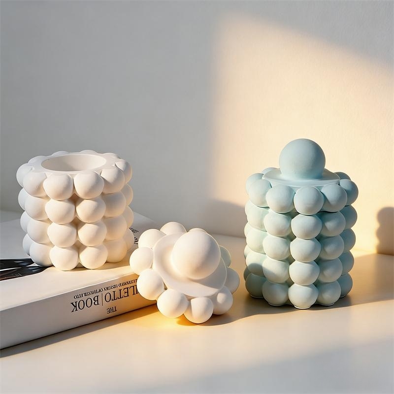 丸い泡の形の石膏収納ボックスシリコンモールドDIY正方形キャ - Ceramic Candle Vessel のレビューと価格
