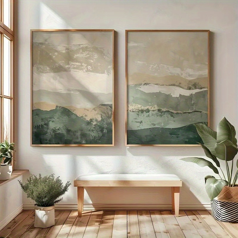 2 ピース/セット侘び寂び抽象幾何学キャンバスプリント緑の山 - Abstract Canvas Set のレビューと価格