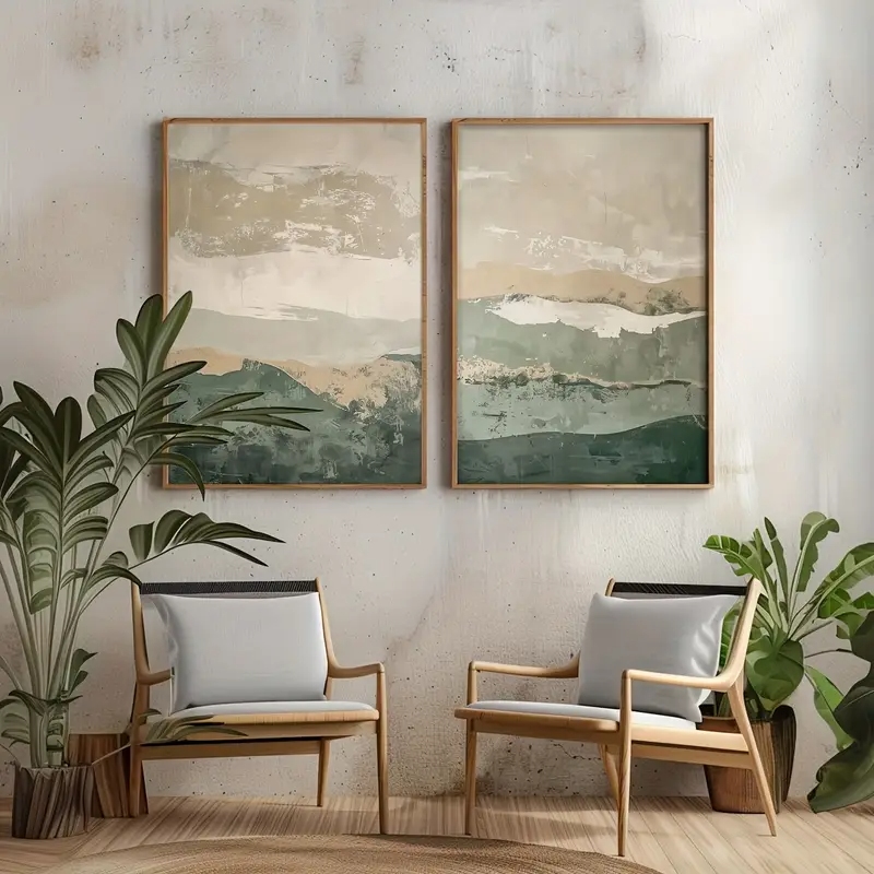 2 ピース/セット侘び寂び抽象幾何学キャンバスプリント緑の山 - Abstract Canvas Set のレビューと価格