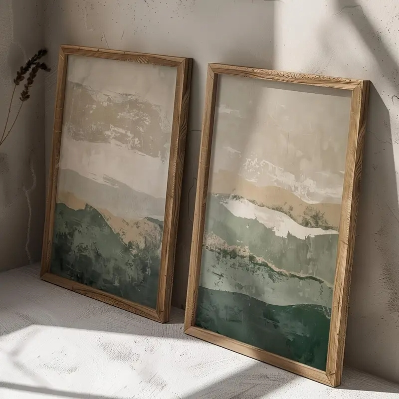 2 ピース/セット侘び寂び抽象幾何学キャンバスプリント緑の山 - Abstract Canvas Set のレビューと価格
