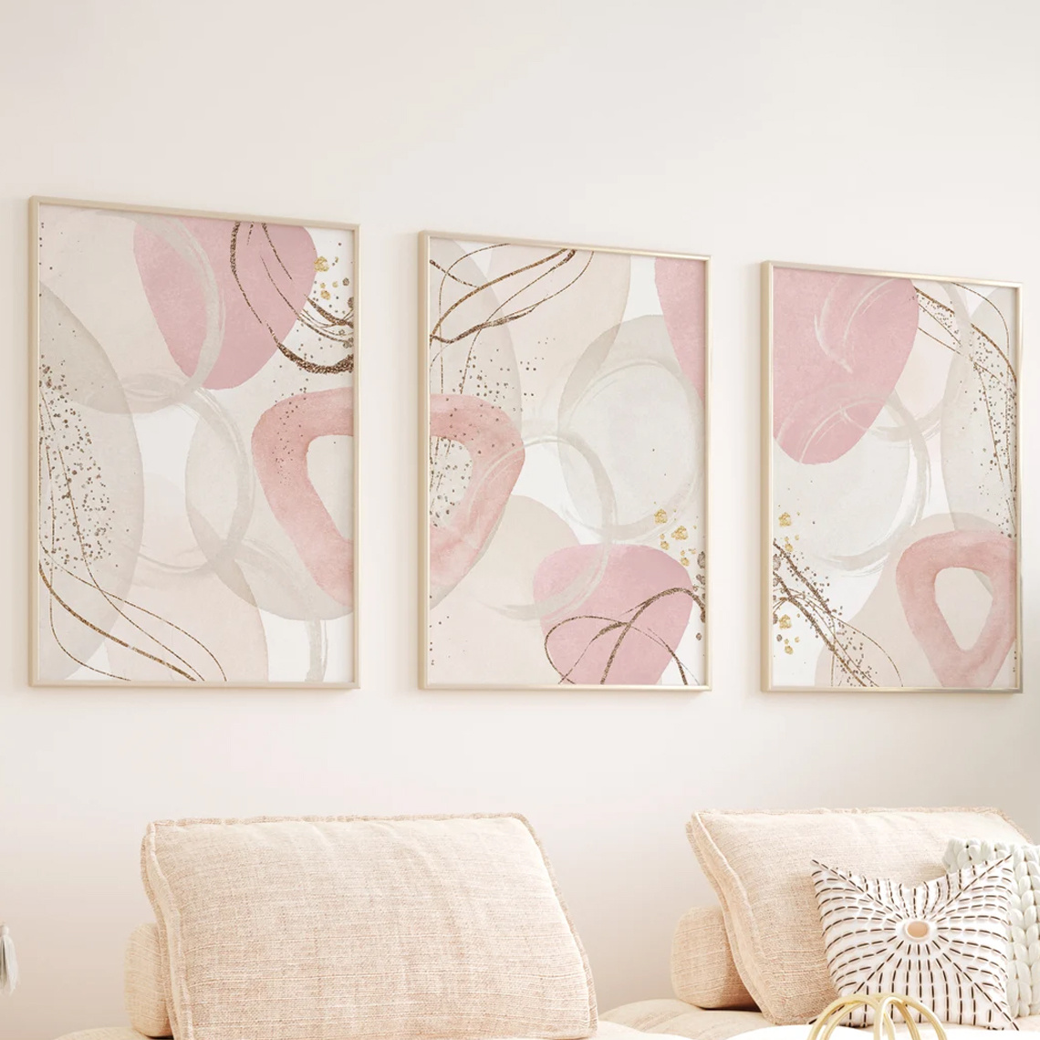 3枚セット ウォールアート ピンクキャンバスプリント絵画 モ - Abstract Canvas Set のレビューと価格