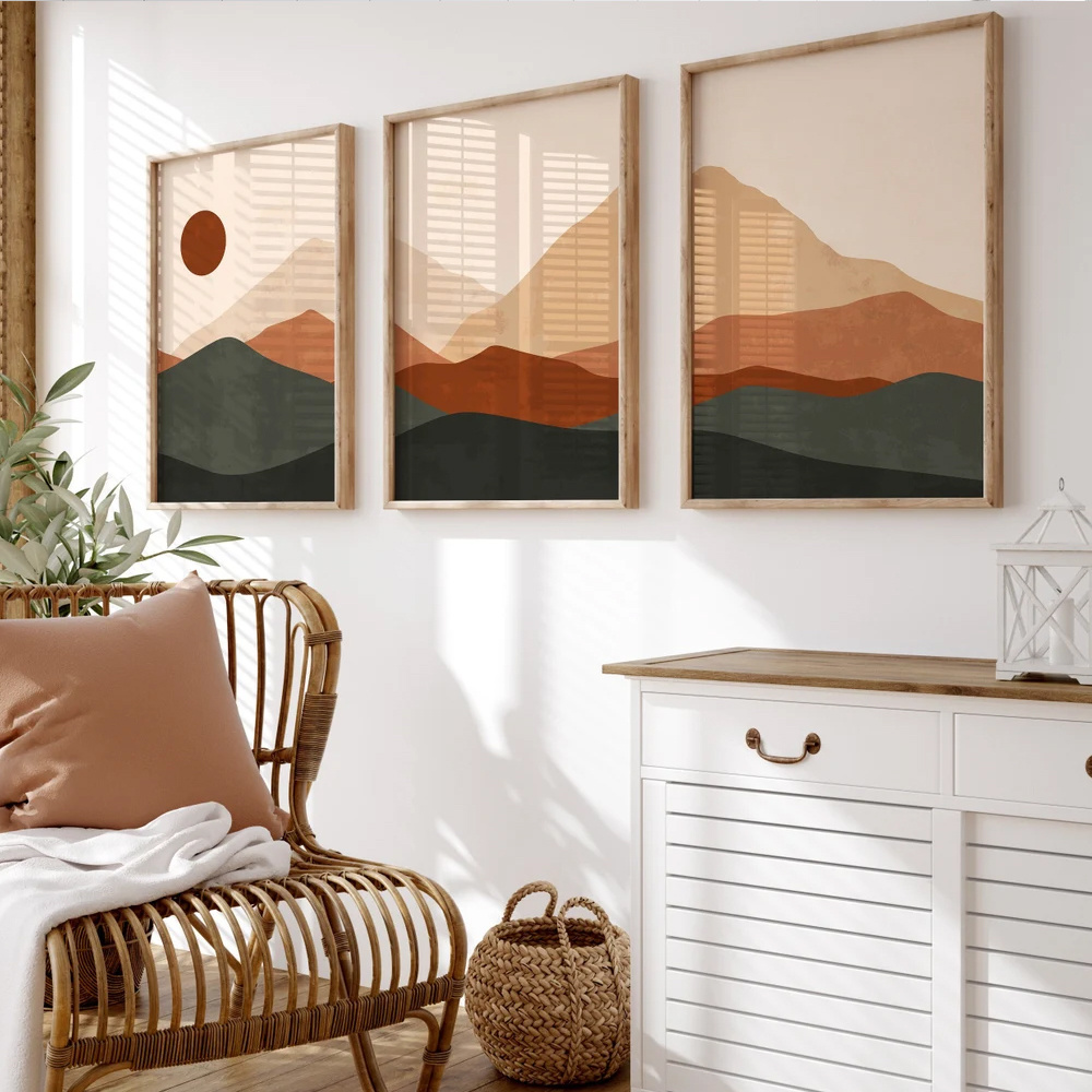 3 ピース/セットボヘミアン抽象的な日の出の山の景色キャンバ - Abstract Canvas Set のレビューと価格