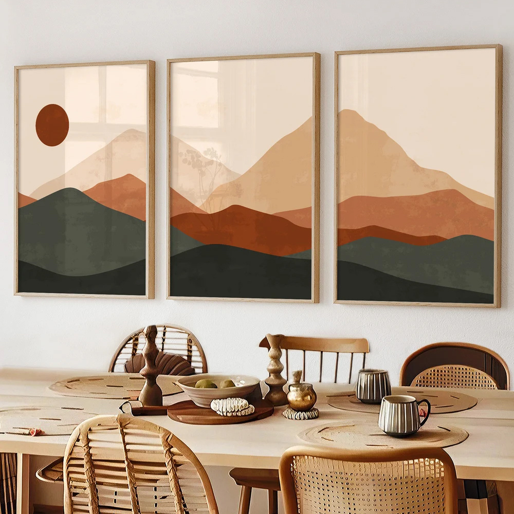 3 ピース/セットボヘミアン抽象的な日の出の山の景色キャンバ - Abstract Canvas Set のレビューと価格