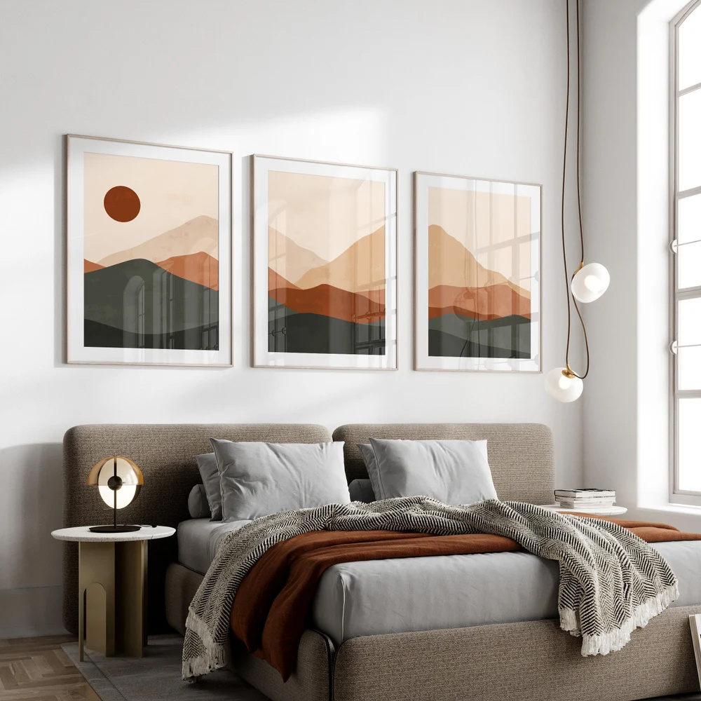 3 ピース/セットボヘミアン抽象的な日の出の山の景色キャンバ - Abstract Canvas Set のレビューと価格