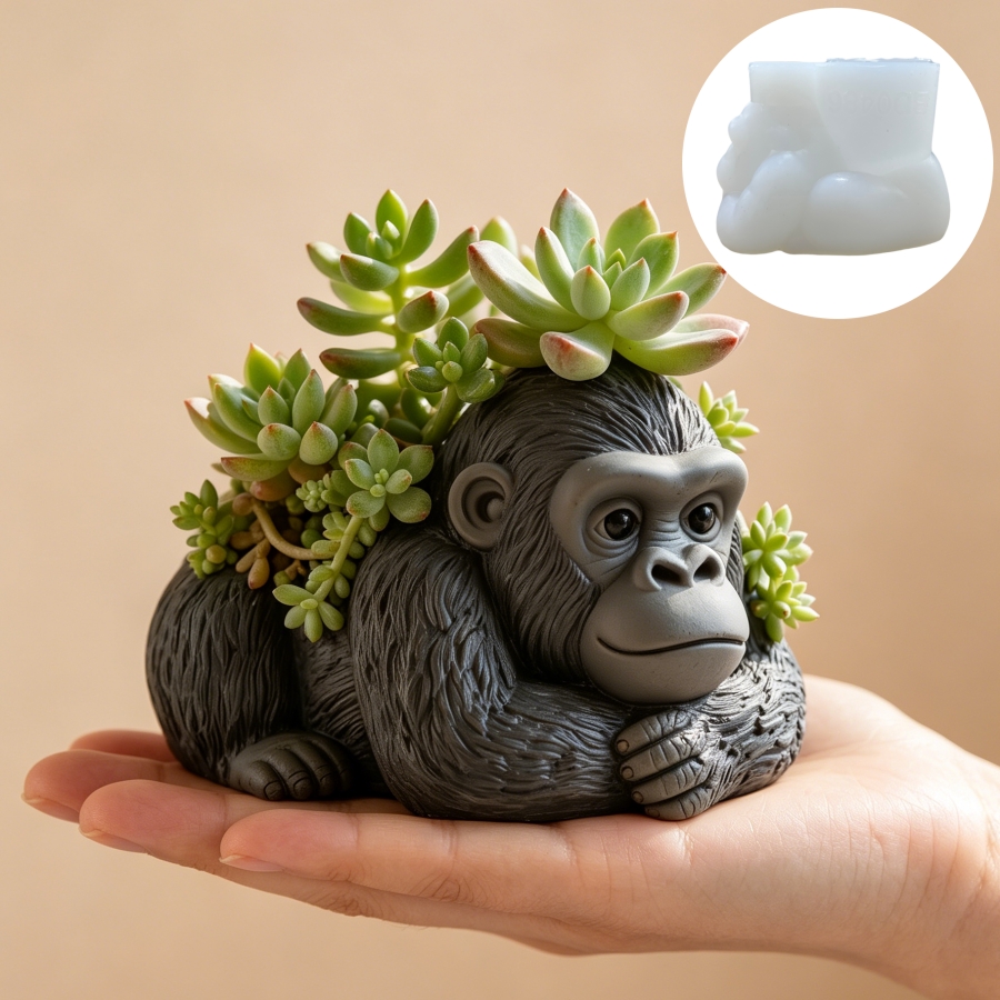 寝そべるゴリラの多肉植物鉢、樹脂シリコンモールド、かわいいゴ - Ceramic Candle Vessel のレビューと価格