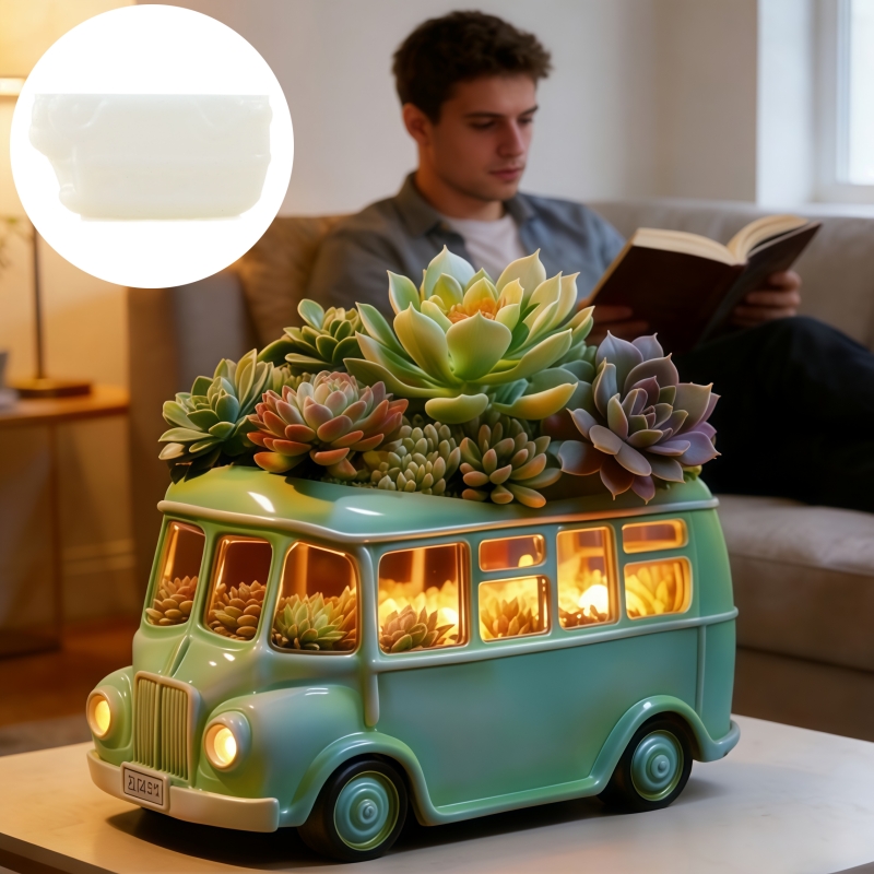 バス型多肉植物植木鉢樹脂シリコンモールド、車用収納ボックスコ - Ceramic Candle Vessel のレビューと価格