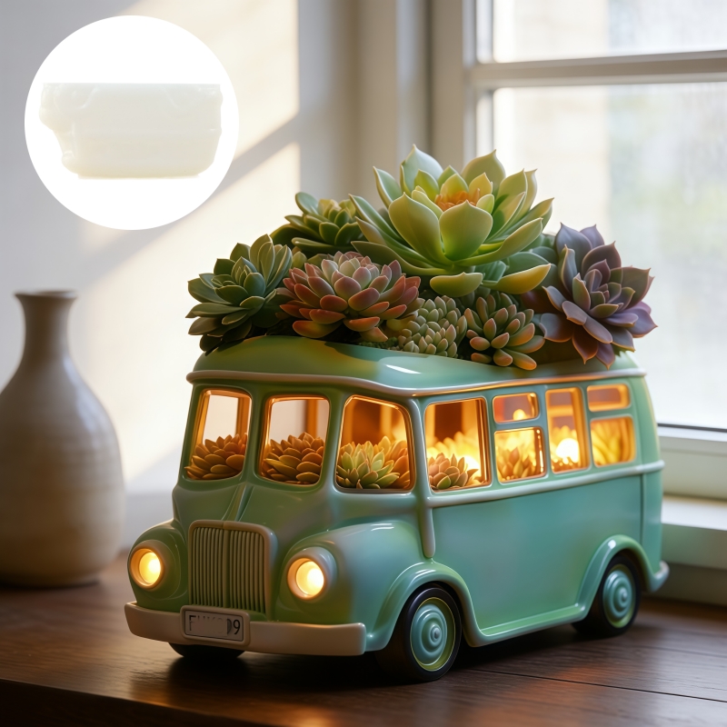 バス型多肉植物植木鉢樹脂シリコンモールド、車用収納ボックスコ - Ceramic Candle Vessel のレビューと価格