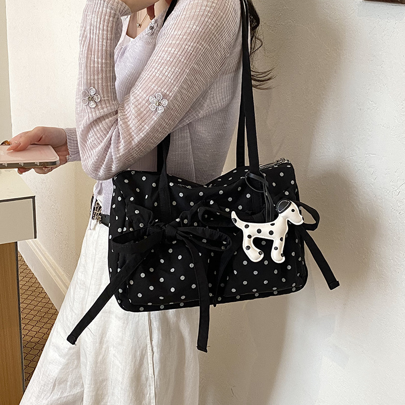 新しいファッションポルカドットトートバッグ女性弓デザイン大容 - Interior Design Style のレビューと価格