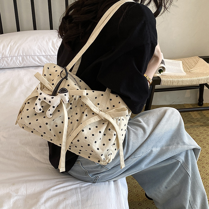 新しいファッションポルカドットトートバッグ女性弓デザイン大容 - Interior Design Style のレビューと価格