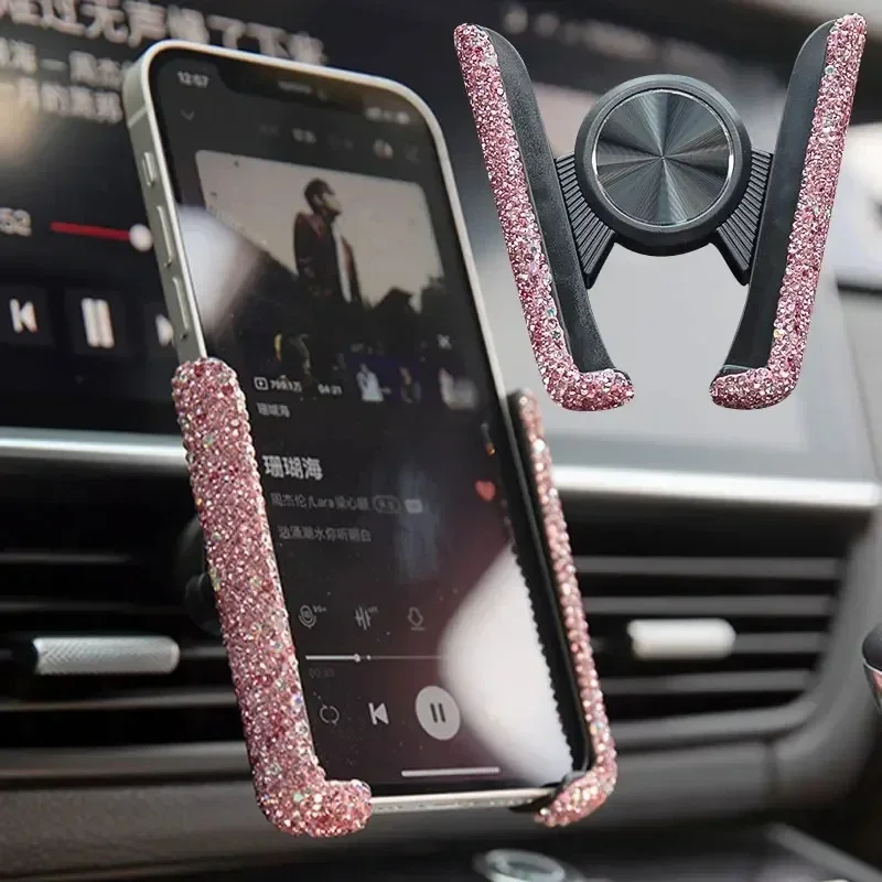 新しい車載電話ホルダー ダイヤモンドクリスタル 車のエアコン - Interior Design Texture のレビューと価格